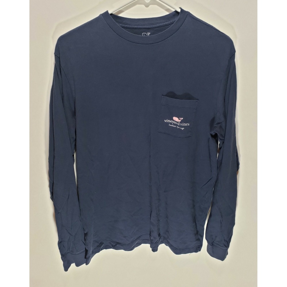 Mens Vineyard Vines Harbor Springs Long Sleeve Pullover Shirt Navy Blue Sz Small
